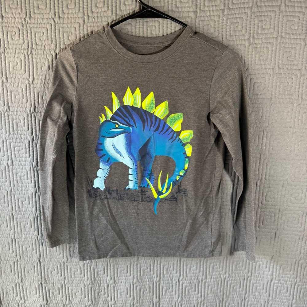Cat & Jack T-Shirt Boys Size Medium 8/10 Dinosaur Grey Gray Long Sleeve